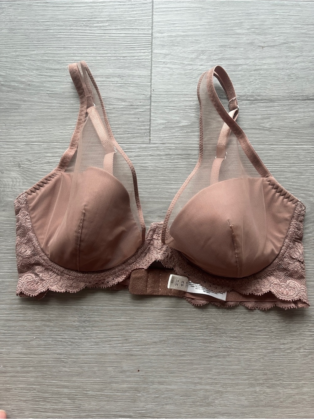 Fleur du Mal Dusty Rose Lace-Trim Underwire Bra